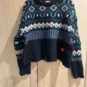 Kari Traa Geometric Knit Sweater - Navy and Green